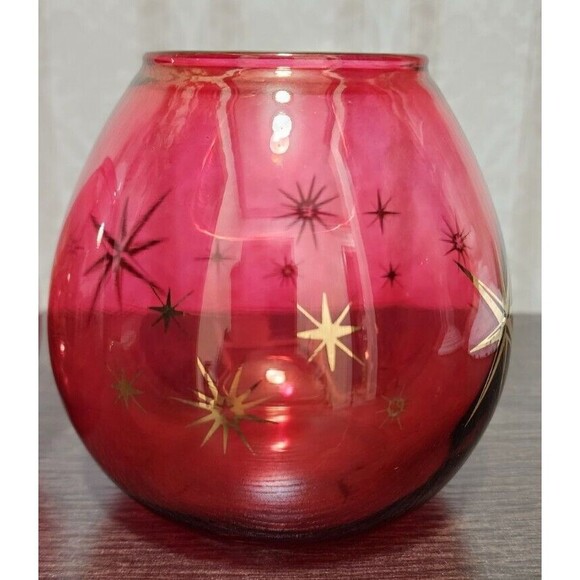 Bartlett Collins Atomic Star Cranberry Glass Vases Candle Holders 4.5" Set of 2 - Picture 7 of 10